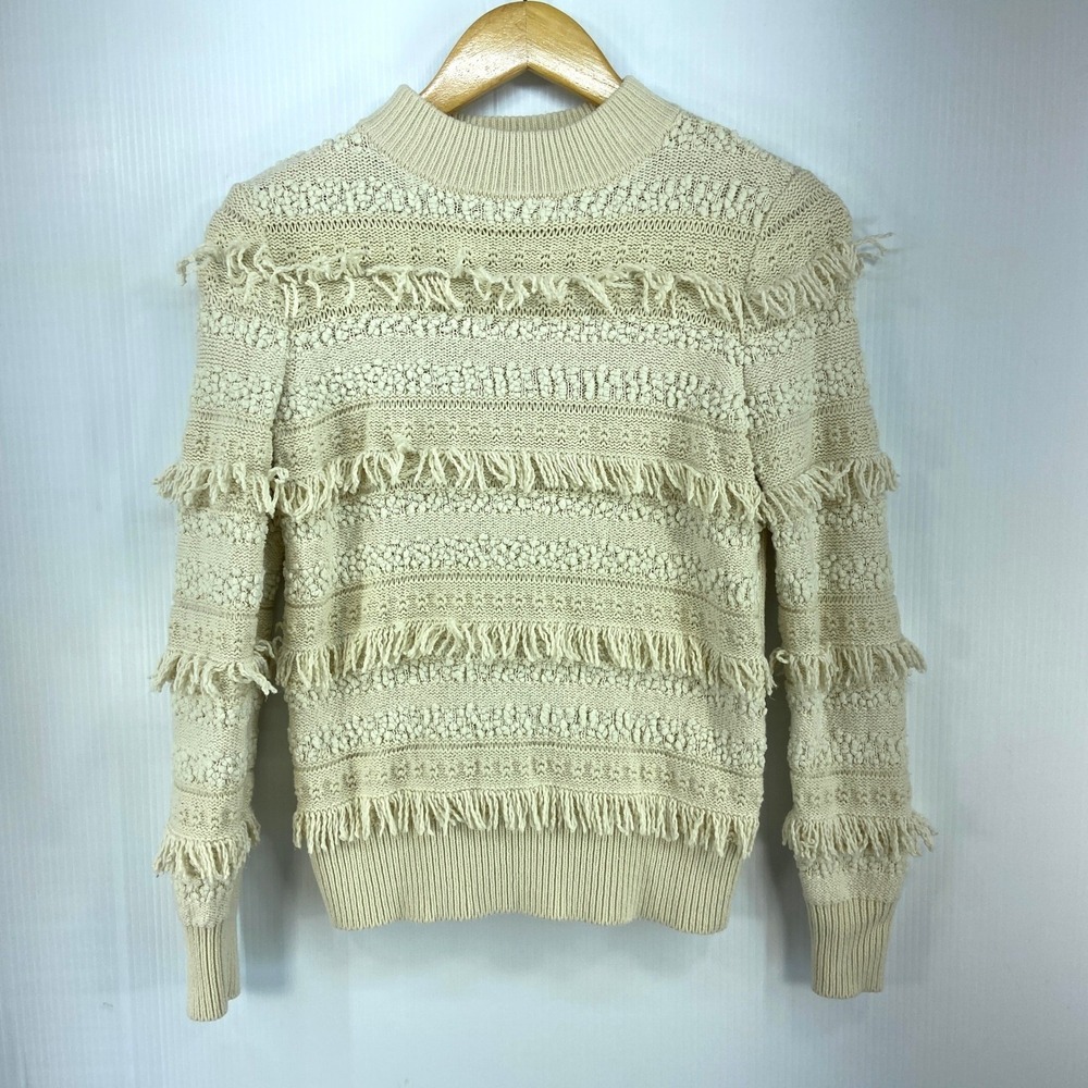 Style‎ & Co Cream Knit Fringe Long Sleeve Sweater Womens XS